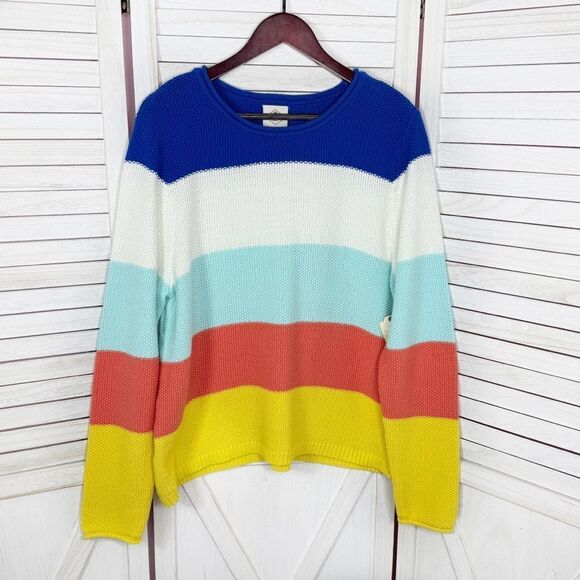 St. John’s Bay Striped Color Block Waffle Knit Sweater XL Pullover Nautical - Picture 7 of 11